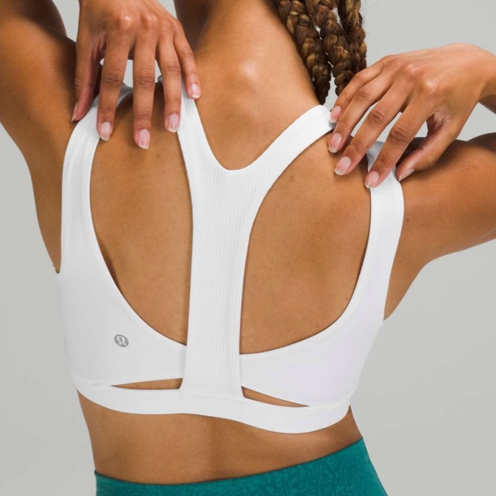 lululemon high neck Y-back train bra in white (padded)